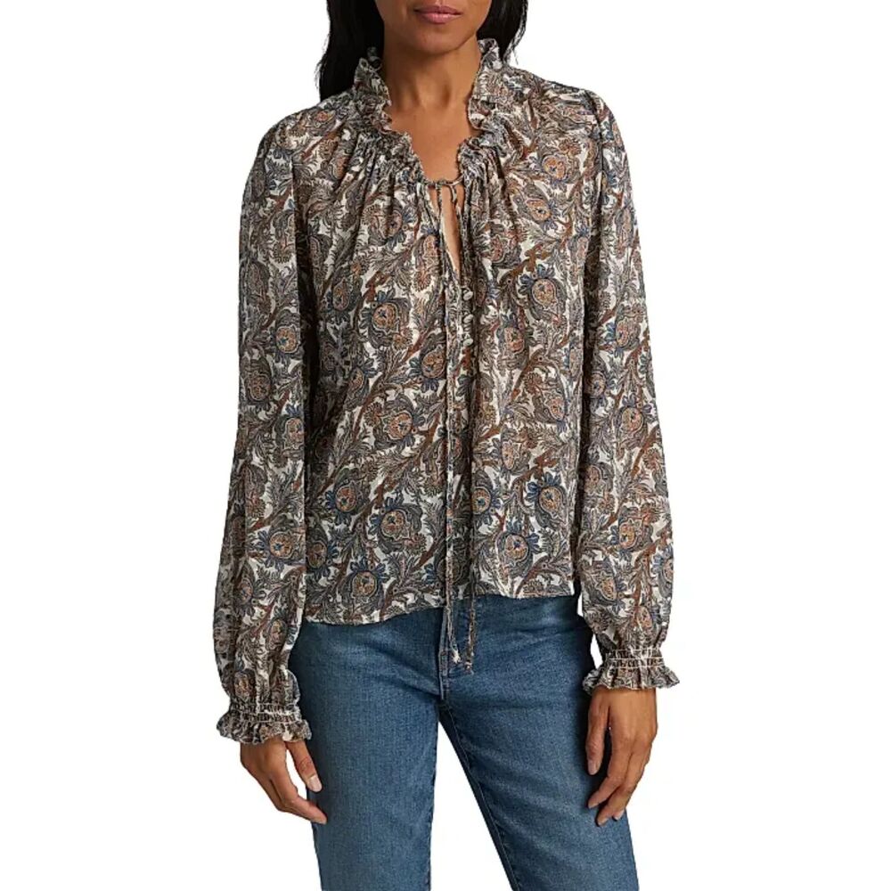 Veronica Beard Hickory Silk-Blend Paisley Print Sheer Blouse Dove Multi size 0